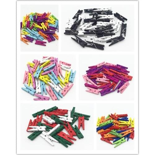 200pcs Bright/Pastel/Christmas/Primary Mixed Wooden Mini Pegs Wedding Card Holder Clothespins Clips DIY Crafts Scrapbooking 25MM