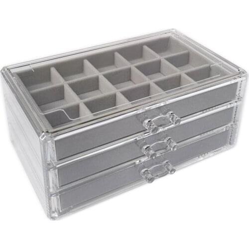 Three-Drawing Multi-Frame Acrylic Flannel Storage Box Jewelry Necklace Finishing Box Earrings Ring Display Stand Tray