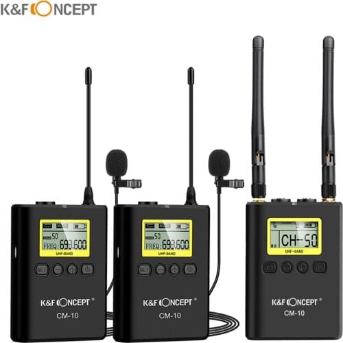 K&F CONCEPT Wireless Recording Lavalier Lapel Microphone System UHF Dual-Channel Microphone for Canon Nikon Sony DSLR Camera