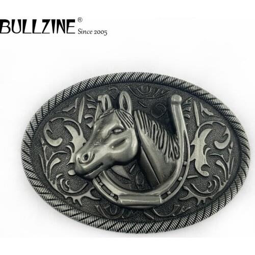 Bullzine zinc alloy western Horse head belt buckle pewter finish FP-02178 LUXURIOUS cowboy jeans gift belt buckle