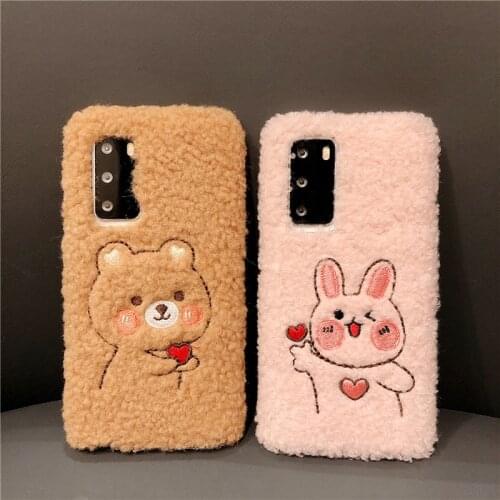 Plush Rabbit Bear Phone Case For Samsung Note 20 Ultra 10 Lite 2020 9 8 5 4 3 A3 2016 A5 A6 2017 A7 2018 A8 A9 C9 Pro Soft Cases