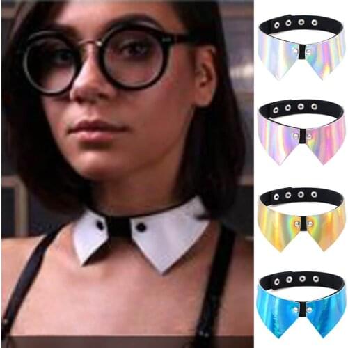 Women Girls Choker Creative Holographic Collar Design Faux Leather Choker Punk Choker Hip Hop Bondage Cosplay Choker