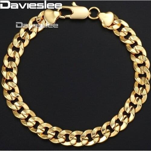 Davieslee 9mm 20cm 23cm Mens Bracelet for Women 585 Rose Gold Filled Jewelry Cuban Chain DLGB34
