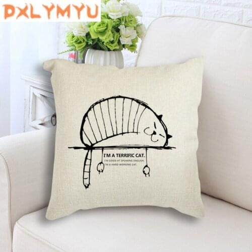 Decorative Cushion Lazy Cat Minimalist Art Linen Cotton Cushion for Sofa Throw Pillow Geometric Cat Cushion Home Decor