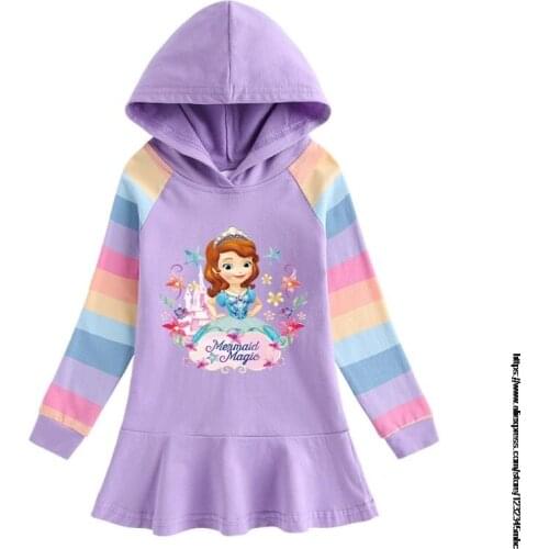 Disney Autumn 100%Cotton Baby Girls Cartoon Long Sleeves Dress Childrens Clothing Kids Princess Dresses Sofia Casual Clothes