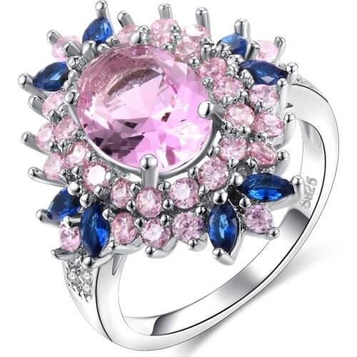 DODO Charming Three Color Pink Blue AAA Zircon Rings For Women Sweet Flowers Design Party Crystal Jewelry Wedding Bands R158