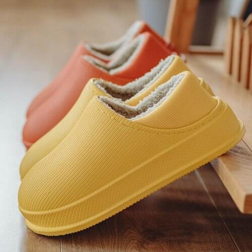 Home slippers Autumn Winter Thick Bottom Fluffy Slippers Women Men waterproof Keep Warm Kitchen Work Slippers 2021 New