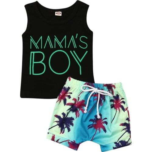 Newborn Baby Boys Letter Sleeveless Tank Top T-shirt + Print Shorts Clothes Outfits Kids Swimwear Swimsuit Beachwear