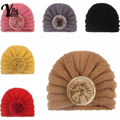 Yundfly Comfortable Warm Knitting Wool Striped Hats Fashion Handmade Donut Newborn Caps Baby Girls Headwear Photography Props