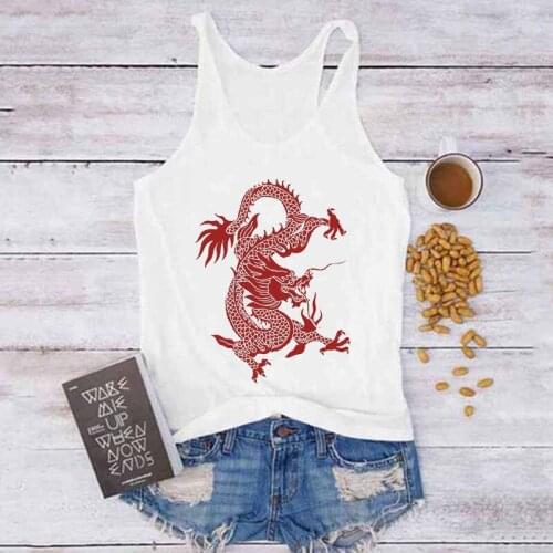 New Summer Cotton Dragon Print Pattern 2021 Tank Tops Sleeveless Crop Tops Strapless Casual Fashion Women Clothing Streetwear