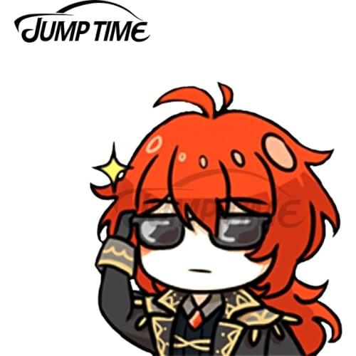 JumpTime 13 x 8.9cm Swaggy Diluc Genshin Impact Peeker Big Head Vinyl Car Stickers Personality Windows Occlusion Scratch Decal