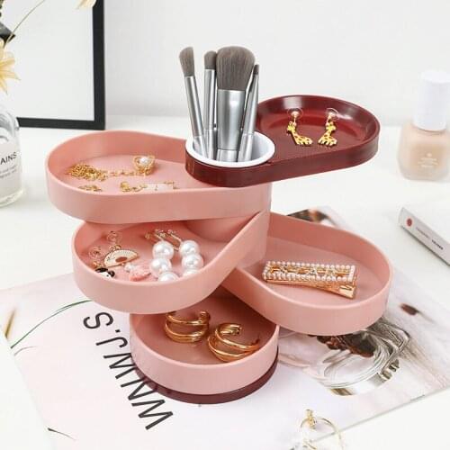 Jewelry Storage Box Multilayer Rotating Plastic Jewelry Stand Earrings Ring Box Cosmetics Beauty Container Organizer U2
