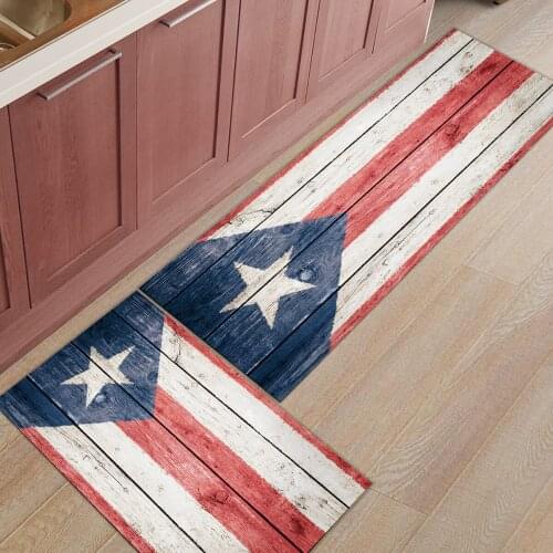 2Pcs/Set Kitchen Mat Puerto Rico Flag Wood Floor Mat Carpet Door Mats Entrance Non-Slip Floor Rug For Living Room Bathroom