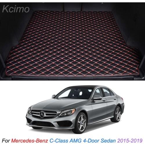 Leather Car Trunk Mat For Mercedes-Benz C-Class AMG 4-Door Sedan 2015-2019 Cargo Liner Trunk Floor Pad Carpet Car Accessories