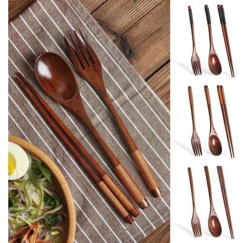 Handmade Natural Spoon Fork Chopsticks Wooden Set Wooden Tableware Set Chinese Gift Style Souvenir For Japanese T2O6