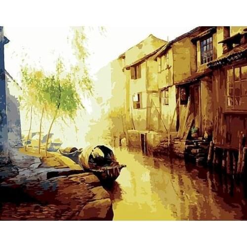 PhotoCustom 40x50cm Oil Painting By Numbers Kits Scenery DIY Pictures By Numbers On Canvas Handpaint Frame Landscape Draw Number