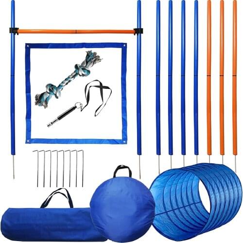 Dog Agility Training Equipment Set Obstacle Course Training Kit Dog Agility Rods Jump Train Whistle Tunnel Carrying Bag