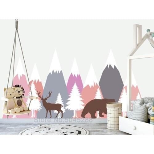 Mountains Wall Decal Nursery Girl Woodland Mural Large Pink Mountains Vinyl Sticker Nursery Wall Decor Kids Room Decor Z415