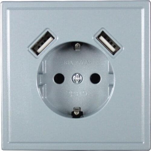 USB Wall Socket Free shipping Double USB Port 5V 2A usb wall outlet high quality usb outlet GREY color J2-01H