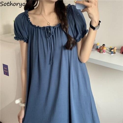 Nightgowns Bow Ruffles Lace Up Solid Cute Fashion Japanese Style Womens Sleepwear Leisure Elegant Homewear Pleated New Harajuku