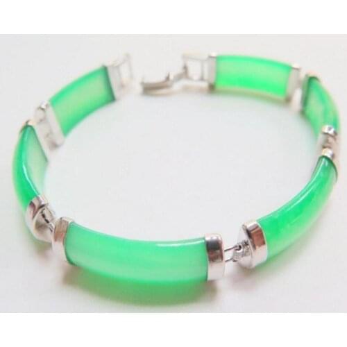 New White Alloy & Green Square Jade Jadeite Bead Womens Bracelet