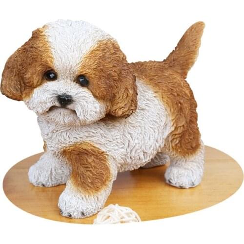 Adorable Shih Tzu Dog Collectible Decor Figurine with Glass Eyes of Pedigree Dogs Pets Animal Statue Home Garden Ornament Gifts