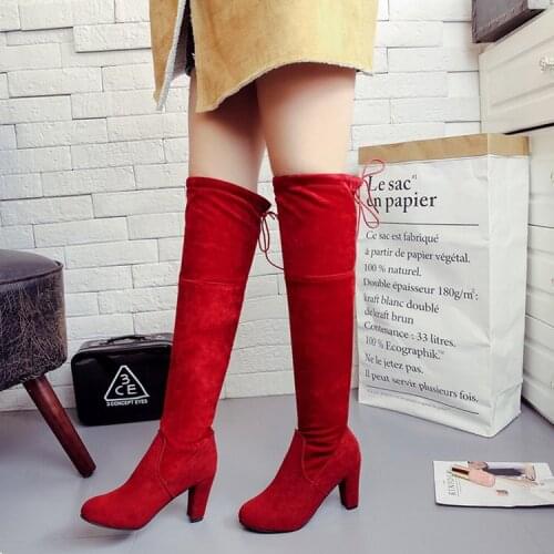 Autumn Womens High Boots Shoes Fashion Women Over The Knee Boots New Autumn Winter Flock Botas classicThigh High Boots Ladies