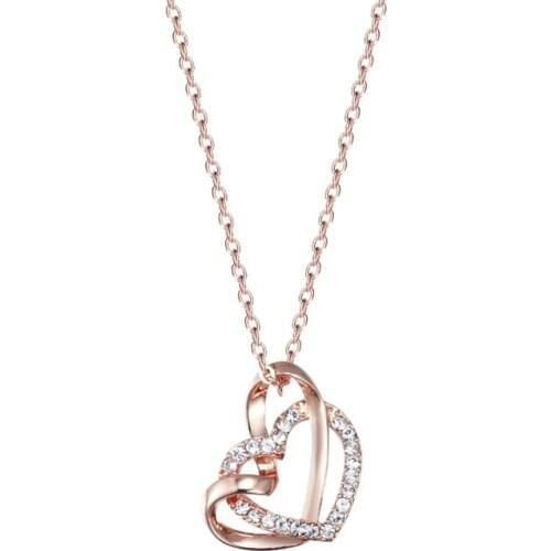 COCOM Double Heart Shape Pendant Necklace with Crystal from Austria Rose Gold or Rhodium Plated for Women Valentines Day Gift