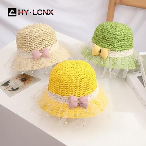 Summer New Baby Bow Decoration Fashion Breathable Net Sun Bucket Hat Boy Girl Outdoor Travel Beach Straw Hat