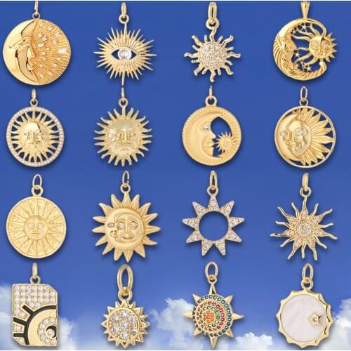 Sun Pendant Charm Cz Diy Charms for Jewelry Making Necklace Earrings Bracelet Copper Accessories Phone Jewelry Make Gold Cute