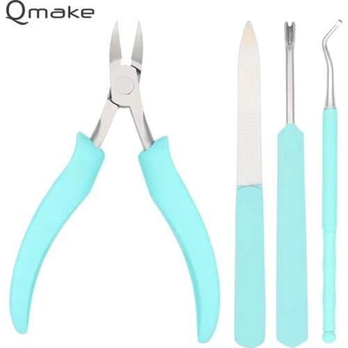 Qmake 4Pcs Nail Clipper Ingrown Toenail Cutters Mint Green Stainless steel Manicure Cutile scissors Thick Toe Cutter Nail Groove
