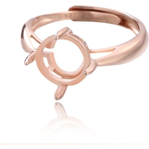 Adjustable Ring Setting for 4x4mm/5x5mm/6x6mm/8x8mm/10x10mm/12x12mm/15X15mm Round Cabochons Rose Gold Plated 925 Silver