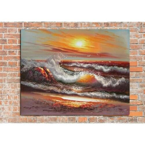 Handmade Abstract Seaside Sunset Art Oil Painting On Canvas For Living Room Decor Hang Group Of Paintings