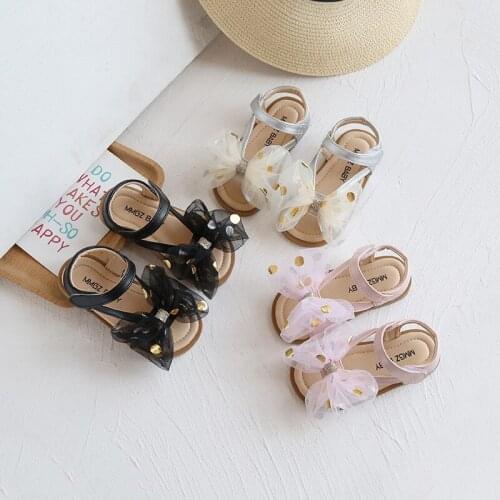Summer Baby Girls Sandals Childrens Fashion Versatile Princess Shoes Kids Wave Point Bow Korean Leisure Anti-skid Shoes 21-30