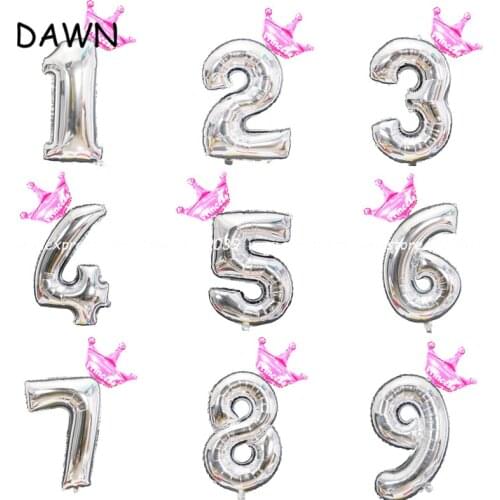 32inch Silver Number boy girl Foil Helium Balloons Digit air Ballons Happy Birthday Wedding Decoration Princess and Prince DIY