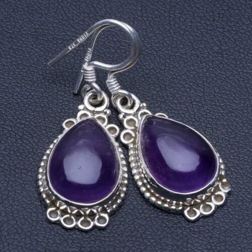 Natural Amethyst Unique Punk Style 925 Sterling Silver Earrings 1 1/4" P1603