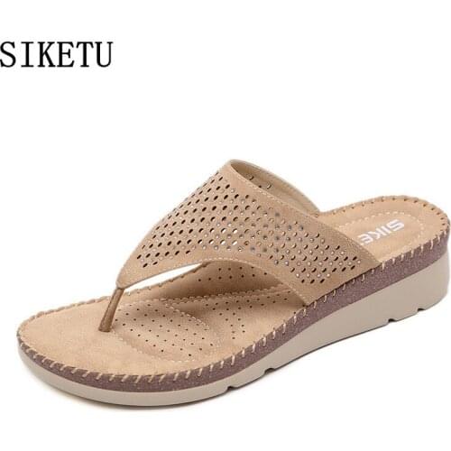 SIKETU summer women sandals Pu leather open toe casual ladies shoes wedges flip flops beach shoes woman sandals