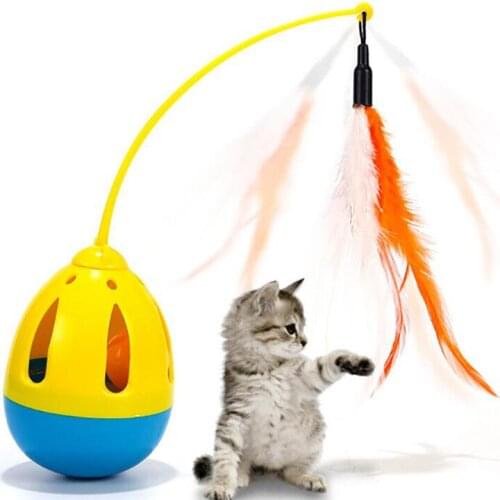 Funny Pet Cats Catching Toy With Feather Tumbler Rolling Ball Teaser Interactive Pet Feather Toys For Cats