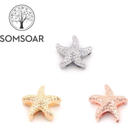 Somsoar Jewelry Starfish Slide Charms Ocean series fit on 10mm Mesh Bracelet and Leather Wrap Bracelet as Beach Girls 10pcs/lot