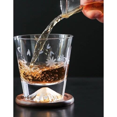 Engraved Design Thickened Glass Water Cup Mount Fuji Pattern Coffee Mugs Whiskey Wine Vodka Milk Beer Juice Cups Home Bar Decor