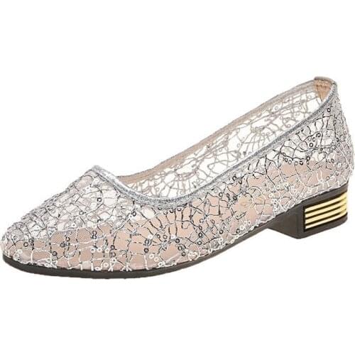 Plus Size 35-42 Fashion Classics Silver mesh Flats Women Casual Pointed Toe Flat Loafers New Party Dress Sequin Shoes