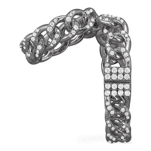 SLJELY Fashion Real 925 Sterling Silver Dark Black Grey Double Hoop Chain Sliding Ear Cuff Zirconia Clip Earring 1pc for Women