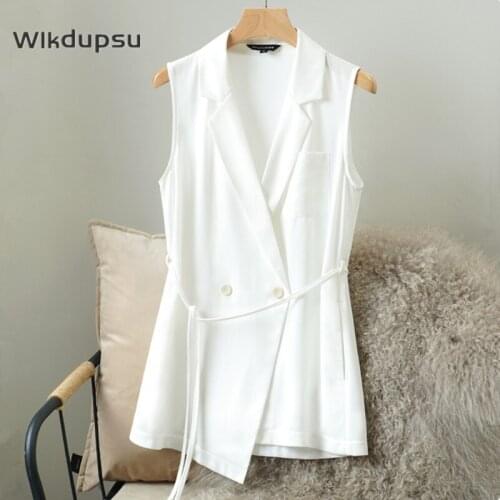 2021 New Fashion Trendy Vest For Women Business Office Spring Summer Korean White Blue Black Sleeveless Waistcoat Tops Plus Size