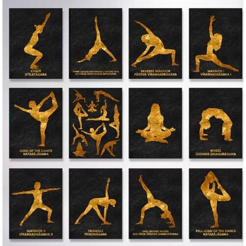 Golden Practice Yoga Poses Yoga Learning Canvas Painting Posters and Prints Wall Art for Living Room Home Decoration Painting
