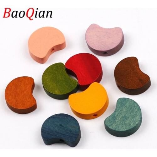 10pcs 21x17mm Multicolor Natural Wood Beads Wooden Semicircular Loose Spacing Beads Jewelry Making Diy Crafts Accessories