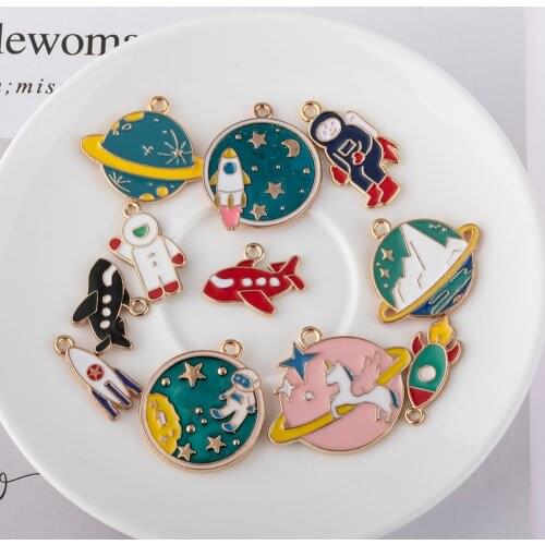 10Pcs Cute Star Planet Rocket Enamel Charms Exquisite Blue Pendant For Jewlery Making DIY Bracelet Earrings Necklace Girls Gift