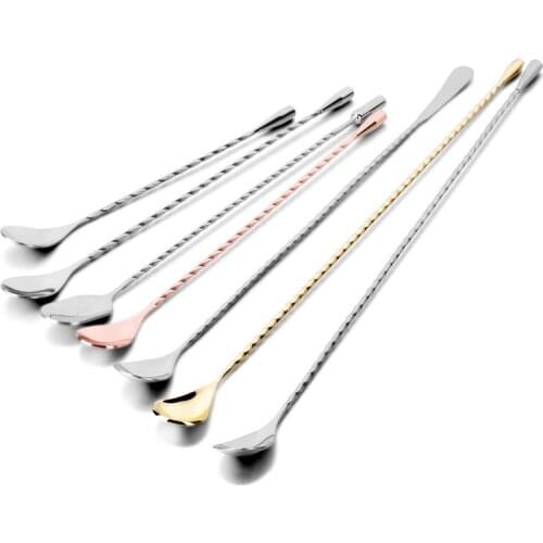 2 Styles 4 Colors Stainless Steel Bar Spoon Water Drop Bar Spoon Thread Bar Spoon Bartender Stick Stir Bar Wine Spoon Bar Tool