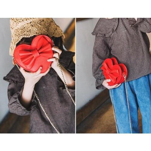 2021 Brand New Kids Girls Cute Bag Fashion Bowknot Heart Shape Crossbody Bag for Children Girls Small Handbag PU Leather