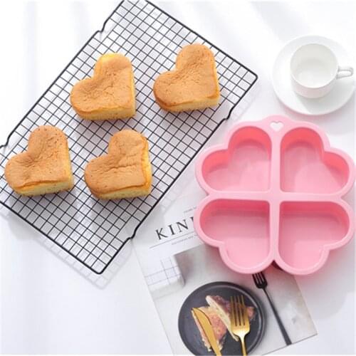 4 Cavities Heart Shape Silicone Cake Mold Mousse Cake Bread Tray Mould Cupcake Baking Tools DIY Soap Making Molds Resin Crafts