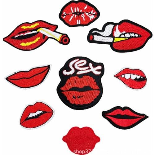 50pcs/lo Embroidery Patch Sex Lips Mouth Smoke Clothing Decoration Backpack Sewing Accessories Diy Iron Heat Transfer Applique